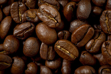 coffee beans, roasted coffee beans background, dark roasted coffee concept, aromatic.