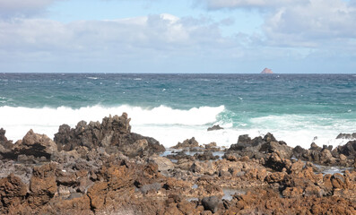 Huge waves crashing on the coast of Lanzarote