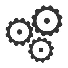 Three gear wheels, icon isolated on white background