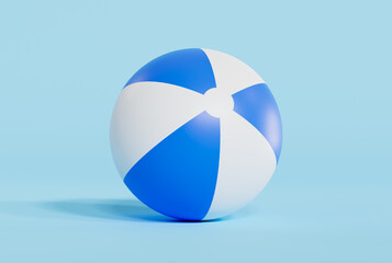 Blue beach ball on blue background. 3D rendering.