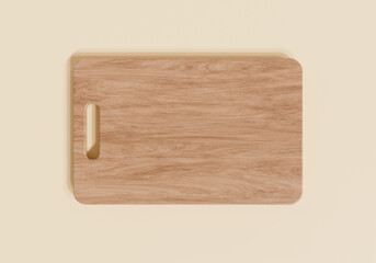 Chopping board wooden on pastel color background, 3D rendering.