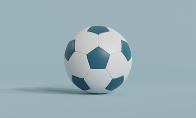 Blue soccer ball or football on blue background, 3D rendering.