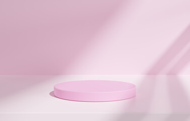 Cylinder stage podium display product on pink background. abstract minimal scene with geometric forms. 3D rendering.