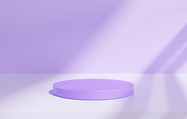 Cylinder stage podium display product on purple background. abstract minimal scene with geometric forms. 3D rendering.