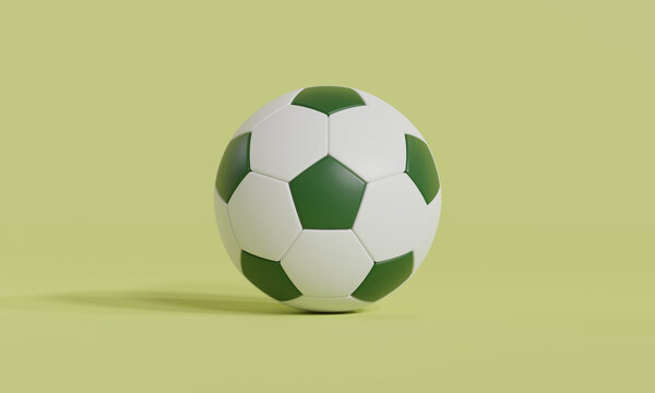 Green soccer ball or football on green background, 3D rendering.