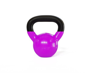 Naklejka na ściany i meble Purple kettlebell isolated on white background, Sport training and lifting concept, 3D illustration.