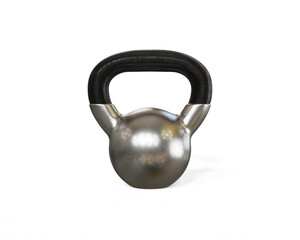 Fototapeta na wymiar Chrome kettlebell isolated on white background, Sport training and lifting concept, 3D illustration.