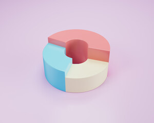 Donut chart on purple background. 3D rendering. - obrazy, fototapety, plakaty