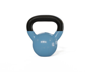 Naklejka na ściany i meble Blue kettlebell isolated on white background, Sport training and lifting concept, 3D illustration.