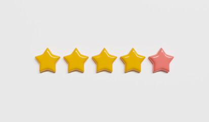 Yellow and pink five stars rating, 3D rendering.