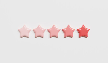 Pink five stars rating, 3D rendering.