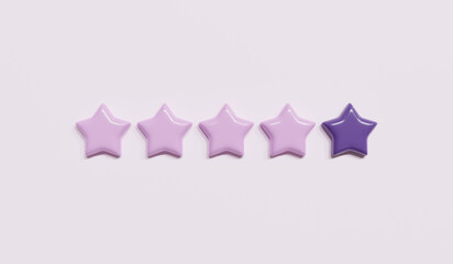 Pink and purple five stars rating, 3D rendering.