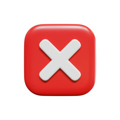 Cross mark symbol icon isolated white background, checkmark button and mobile app icon, 3D rendering.