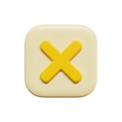 Obraz premium Yellow cross mark symbol icon isolated white background, checkmark button and mobile app icon, 3D rendering.