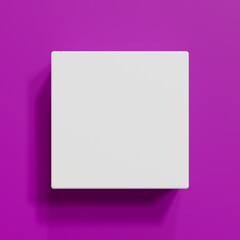 White square geometric shapes on purple background for product and copy space, 3D rendering.