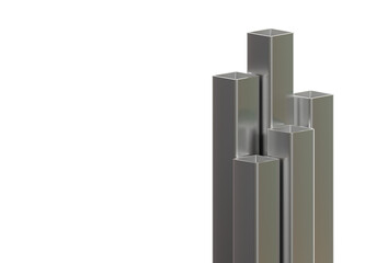 Square straight steel metal. Industrial pieces for conducting factory or construction works with copy space isolated on white background, 3D rendering.