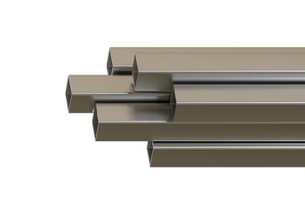 Square straight steel metal. Industrial pieces for conducting factory or construction works isolated on white background, 3D rendering.