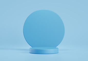 Blue cylinder podium background for show product presentation, 3D rendering.