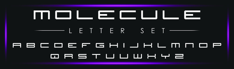 MOLECULE modern tech alphabet letter set design. Luxury vector typeface text logo design.