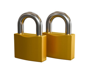 Fototapeta premium Locked brass padlock isolated on white background 3D rendering.