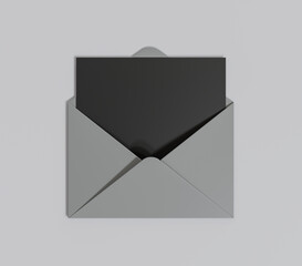 Black card in gray envelope on gray background 3D rendering