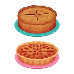 Sweet homemade pies set. Delicious tasty dessert with fresh berries vector illustration