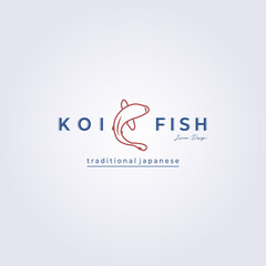 koi fish, asian fish logo vector illustration design, vintage line koi fish template icon symbol