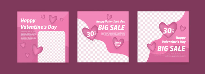 Social media post templates for digital marketing and sales promotion on Valentine's Day. fashion advertising. Offer social media banners. vector photo frame mockup illustration