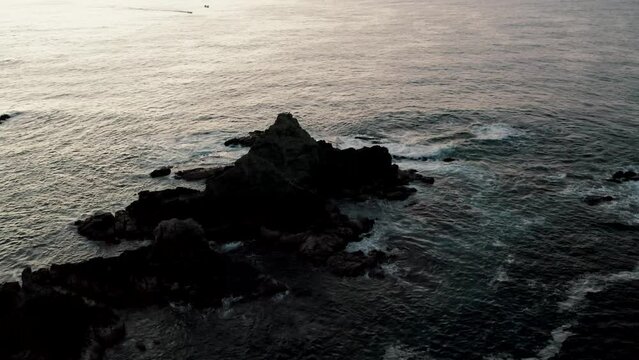 Aerial View Of Mountain Outcrops On The Seascape Of Mazunte Beach In Oaxaca, Mexico. Aerial Orbiting