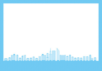 Naklejka premium 高層ビル群街並みが配置された横型フレーム 不動産都市イメージ テキストスペース