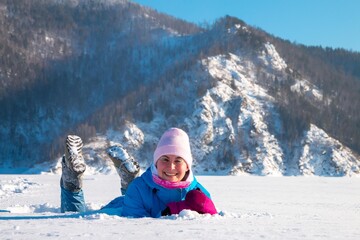 woman on a frosty winter day, outdoors