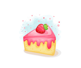 Cute Strawberry cake slices. Delicious cakes in hand drawn style