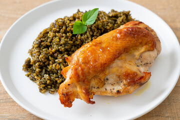 pesto fried rice with grilled chicken