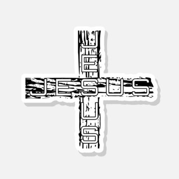 Jesus Christian cross icon sticker isolated on white background