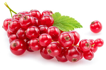 Ripe redcurrant berries on white background. Close-up.