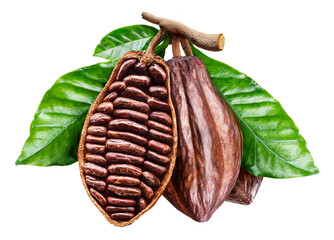 Perfect opened cocoa pod with cocoa beans. File contains clipping path.