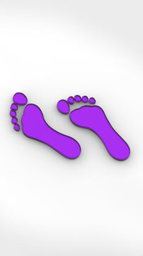 two Royal Purple glass bare footprints. bare footprint close up. Vertical image. 3D image. 3D rendering.