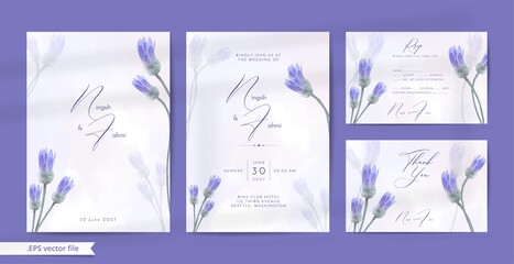 Beautiful lavender wedding invitation with flower watercolor ornaments