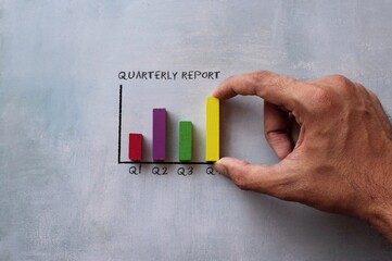 Quarterly report concept. Bar graph. Company stock finance performance and fundamental