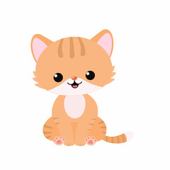 Cute kawaii cat sitting isolated on white background. Vector illustration. Cartoon flat style