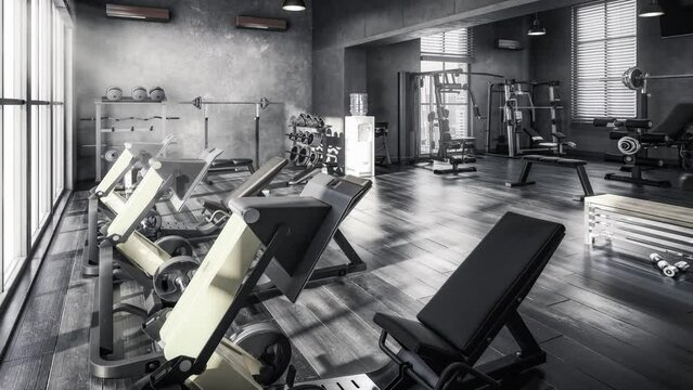 Body Building Center With Exercise Machines - loopable 3D Visualization