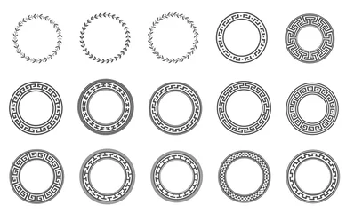 Tuinposter Circle greek frames. Round meander borders. Decoration elements patterns. Vector illustration isolated on white background. © Chorna_L