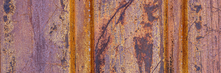 Texture of rusty metal. Wide panoramic background for design.