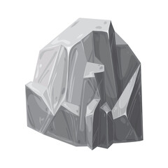 Cartoon Grey Stone or rock isolated on white background. Natural Boulder Vector illustration. Solid Granite cliff isometric shape. Building block for cave, castle, landscape. Great for ui game design