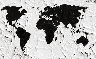 map of the world on a distressed white wall