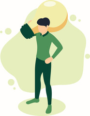 Business Idea and Solution. Businessman Bringing a Bulb  on His Shoulder