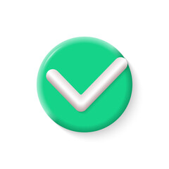 3d Check mark. Green tick icon. Right, correct sign. Circle checkmark symbol. Ok, yes, confirm button. Vector illustration.
