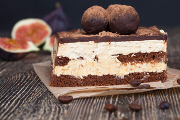 chocolate cake with buttercream , close up