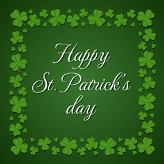 Happy St. Patrick's Day card. Square frame of shamrocks with typography. Vector illustration
