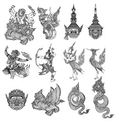 Tattoo art thai collection pattern literature hand drawing sketch